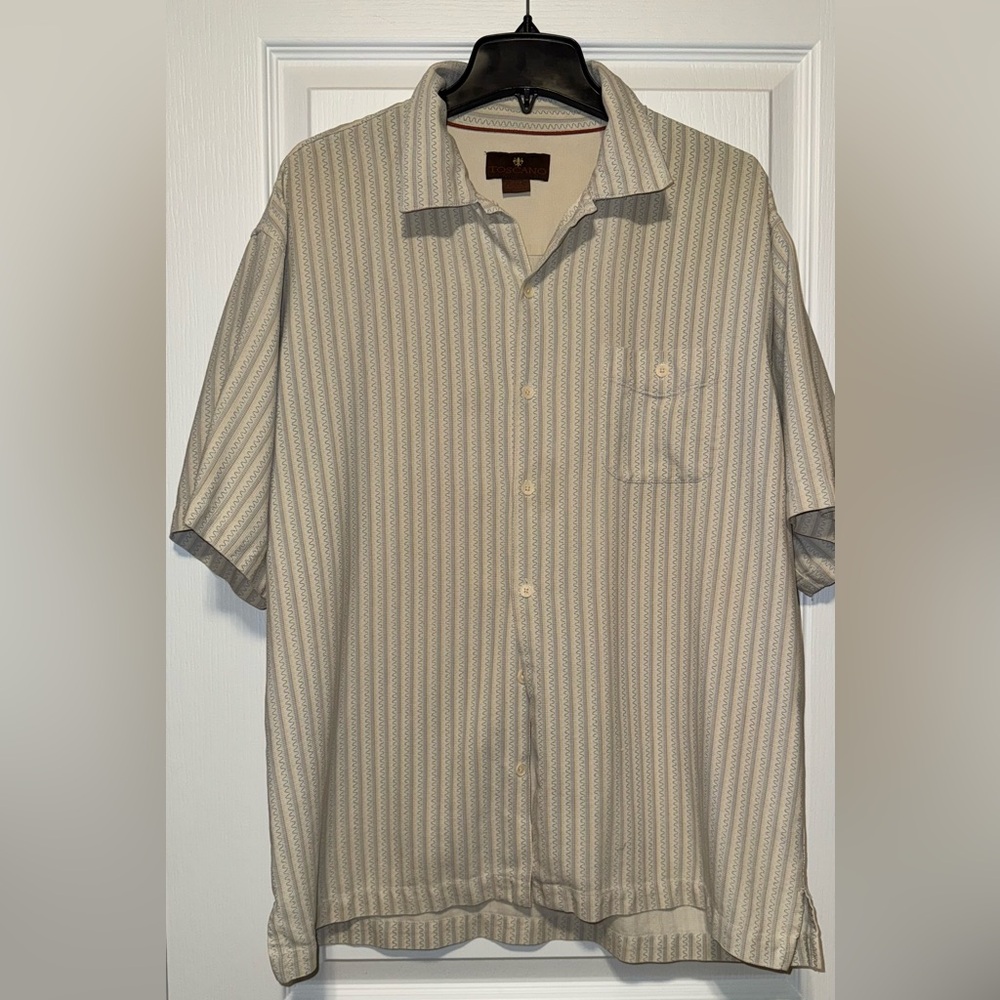 Men's Short-Sleeve Button-Down Shirt in Beige Stripe by Toscano